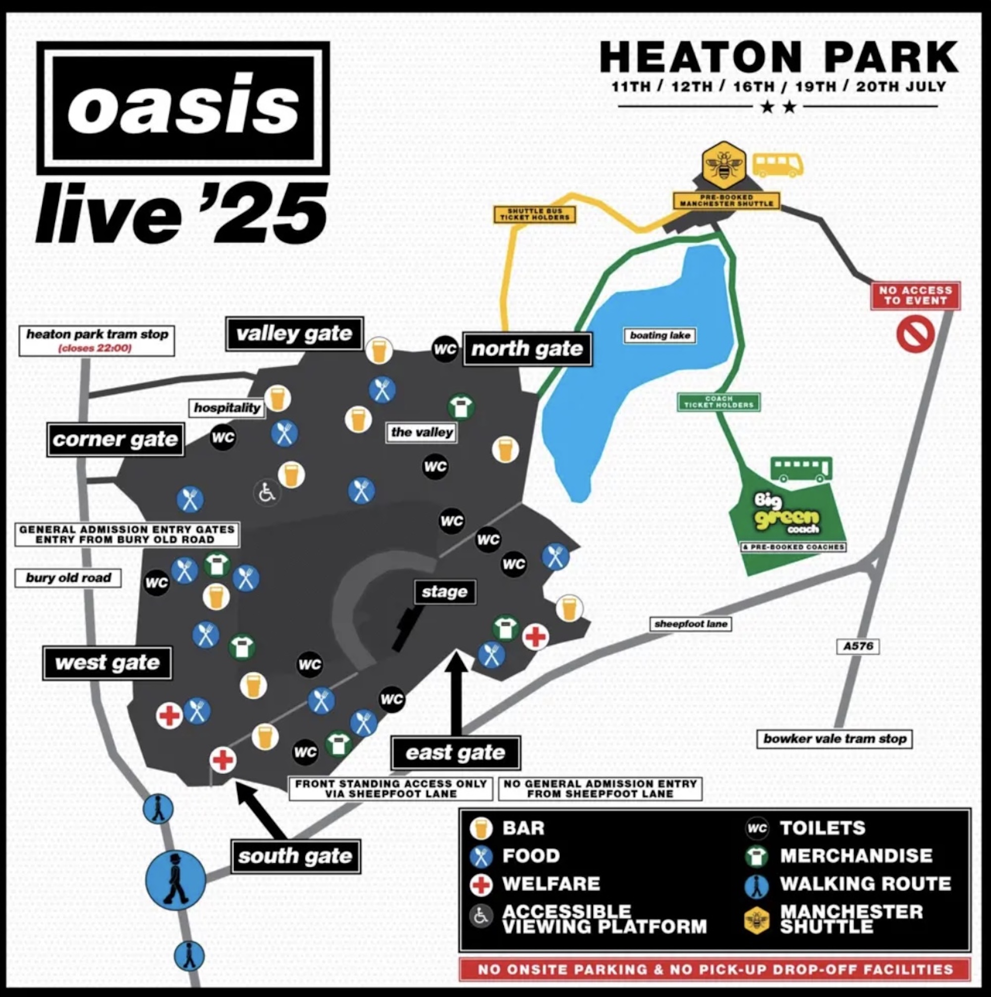 Oasis, Heaton Park map. Credit to: Gigs And Tours