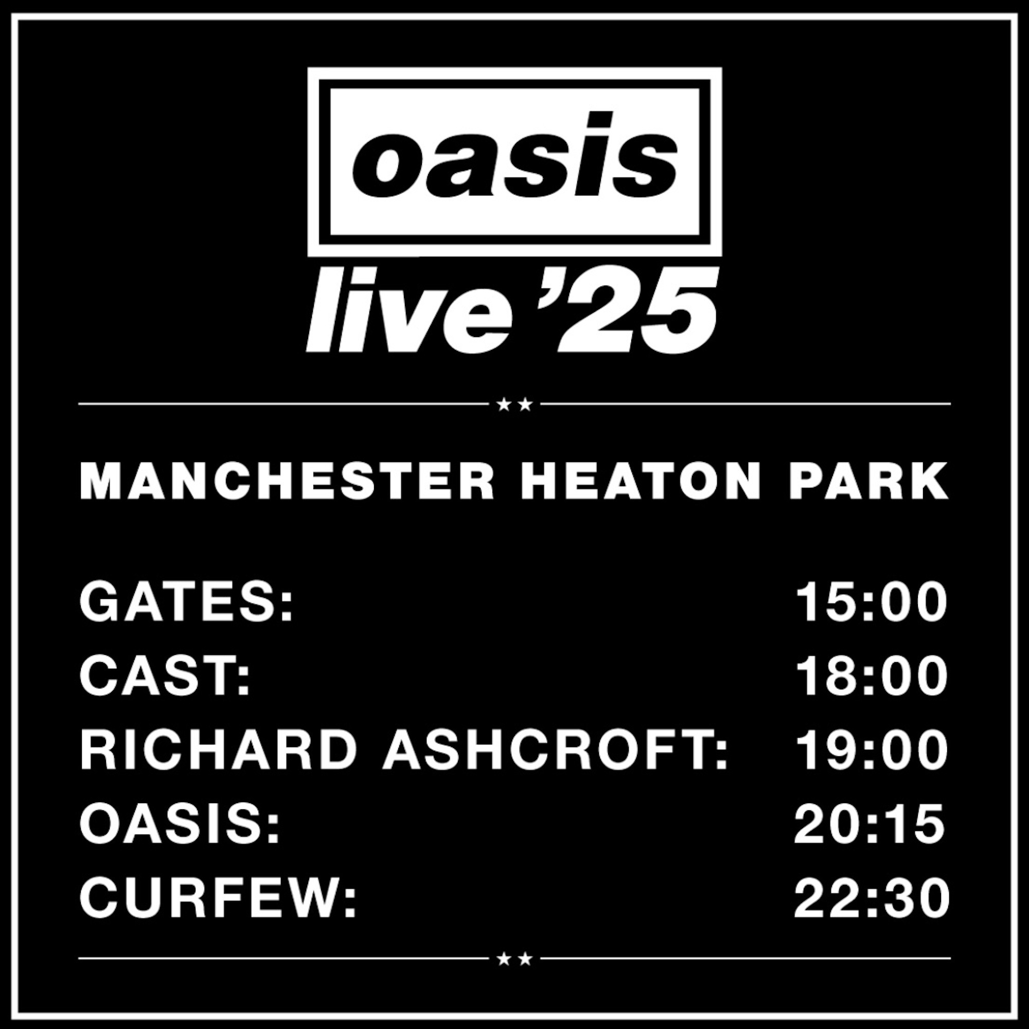 Oasis Manchester Heaton Park official stage times