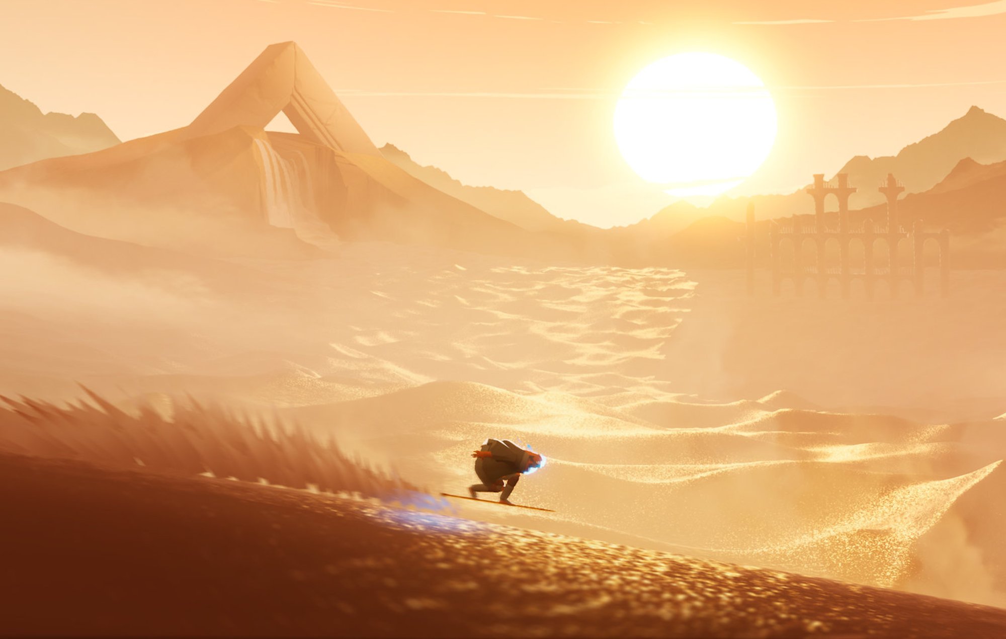 PS Plus August 2025 Games: The main character can be seen surfing across a desert.