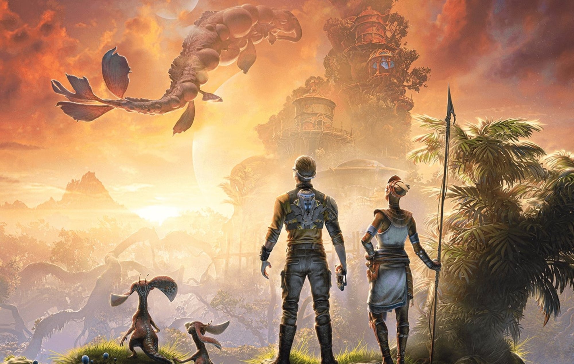 PS Plus September 2025: 2 characters and 2 creatures can be seen overlooking an alien planet