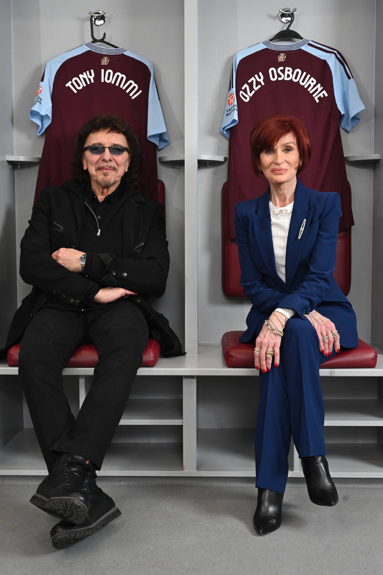 Tony Iommi and Sharon Osbourne attend the announcement of Black Sabbath's final show "Back To The Beginning" at Villa Park (Photo by Samir Hussein/Getty Images for Live Nation UK)