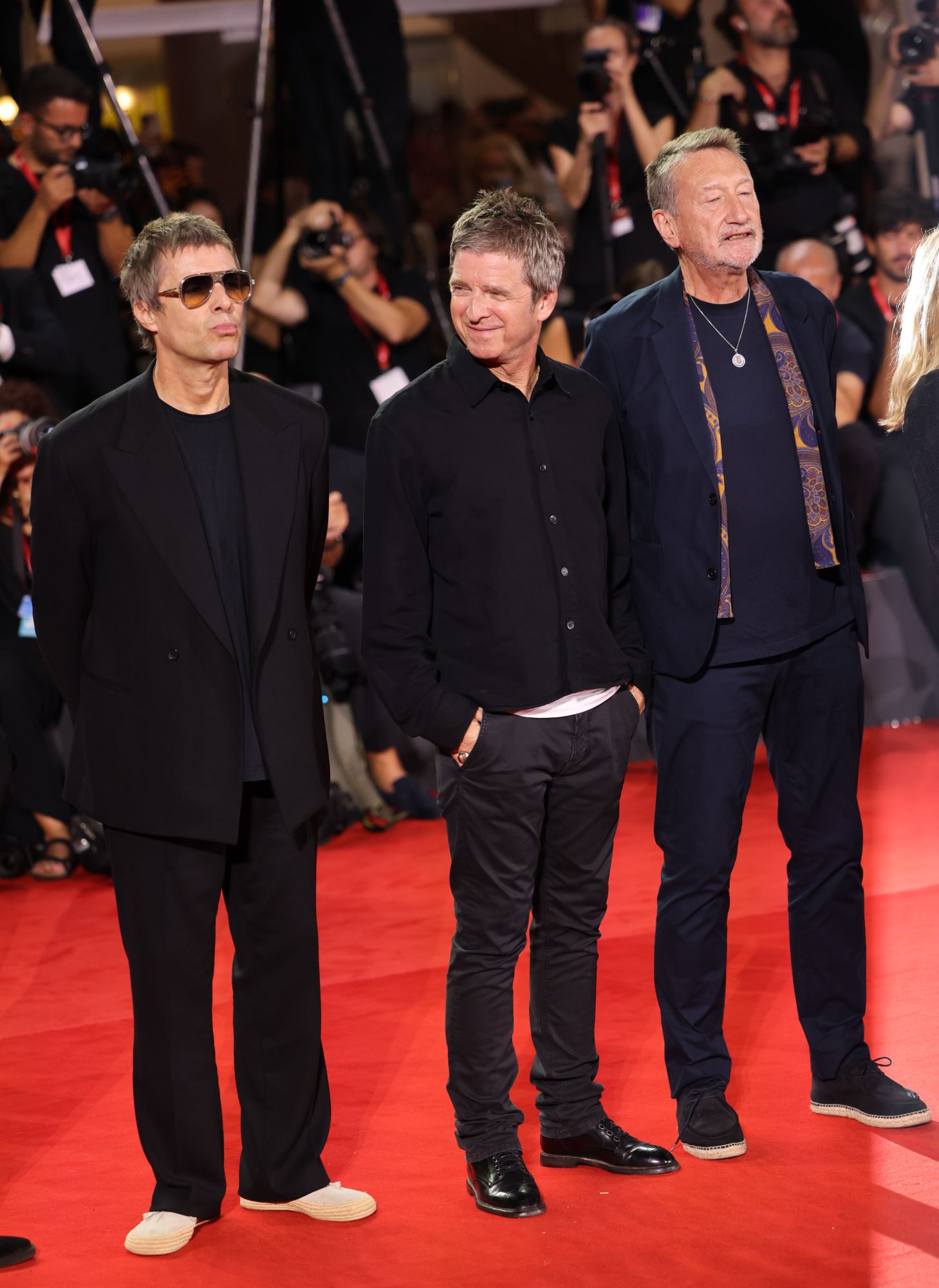 Liam Gallagher, Noel Gallagher and Steven Knight attend the 'Oasis: Don't Look Back in Anger' Screening at the Venice International Film Festival 2026 (Photo by Max Cisotti/Dave Benett/WireImage)