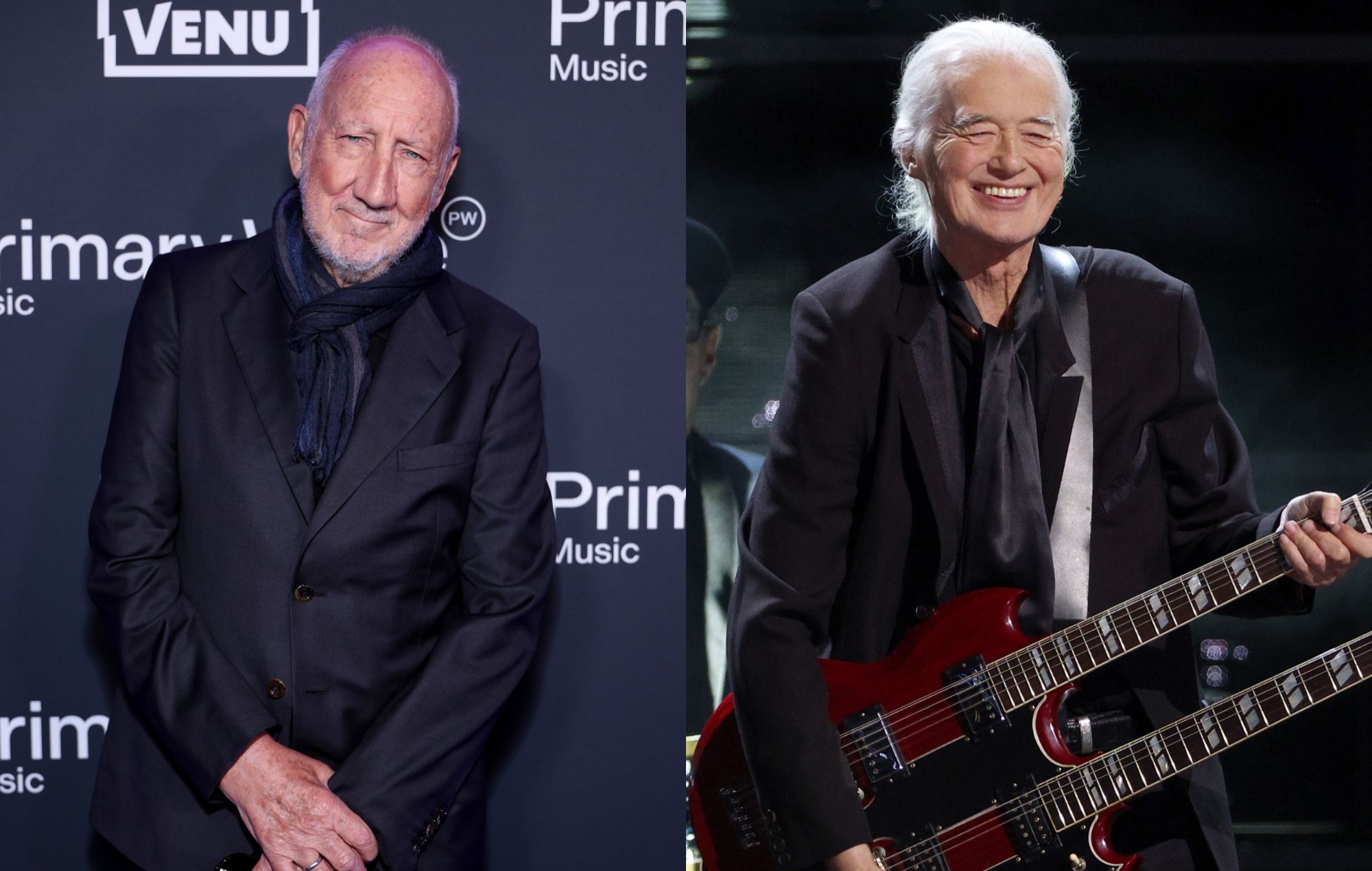Pete Townshend of The Who and Jimmy Page of Led Zeppelin