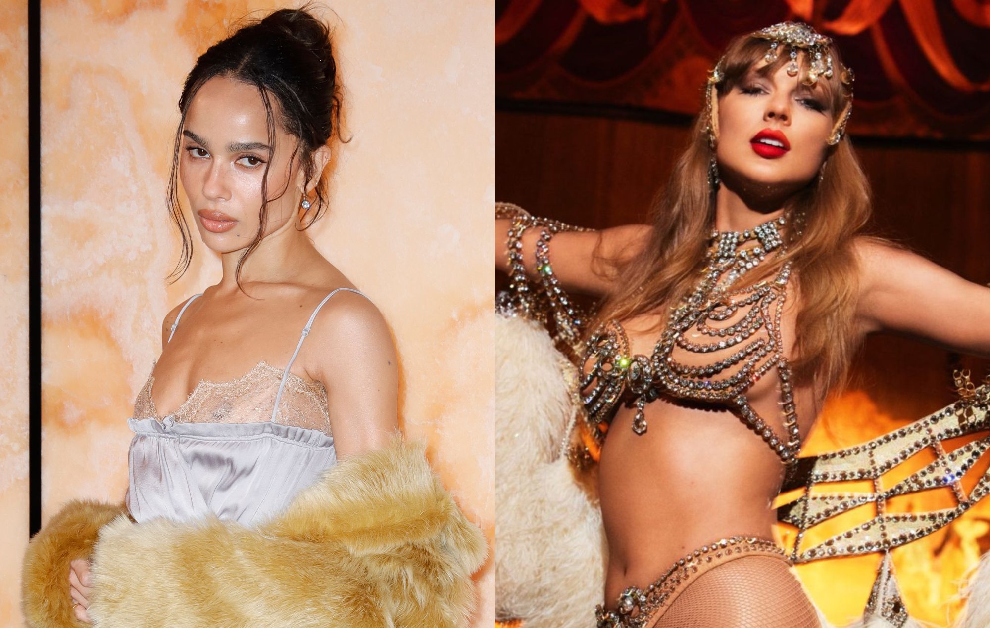 Zoe Kravitz via River Callaway/WWD via Getty Images, and Taylor Swift via Mert Alas & Marcus Piggot